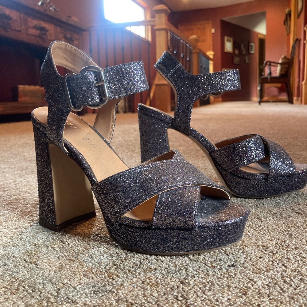 Madden Girl Glittery Black Platform Heels